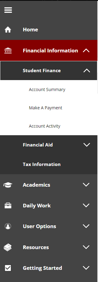 Payment menu in Self-Service